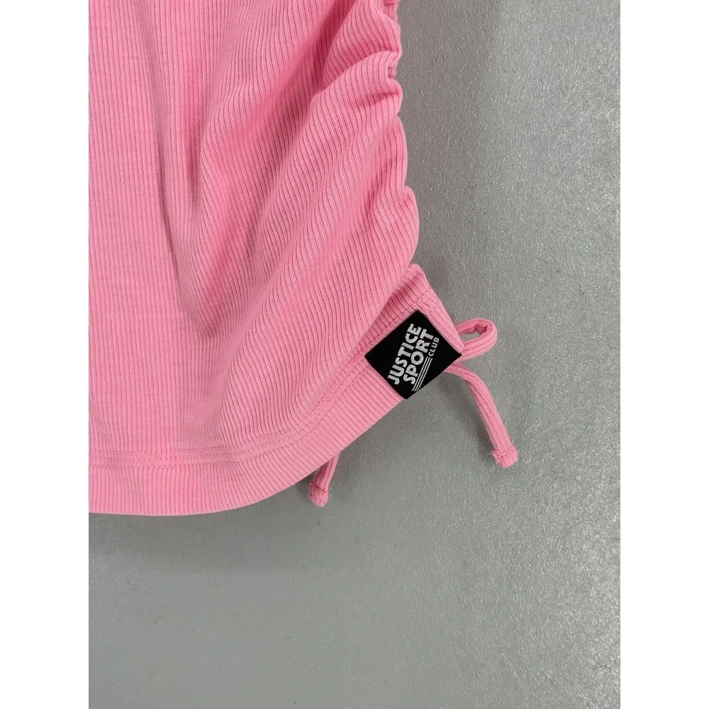 Justice Girls Tank Top Cinch Side Ribbed Pink Sport Club Size M 10